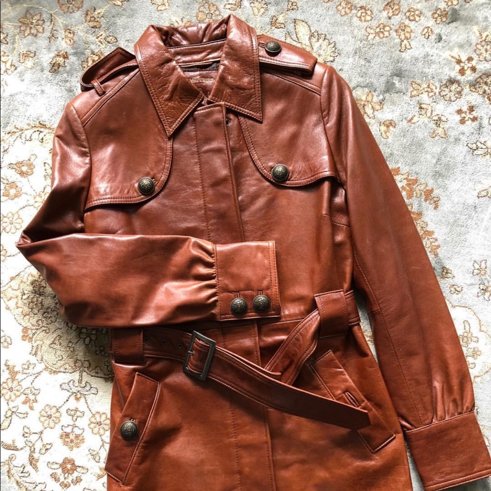 Brown Pleather belted coat